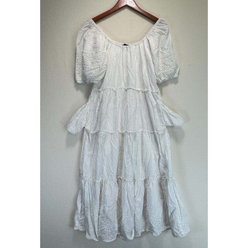 Fifteen Twenty Tiered Puff Sleeve Eyelet Dress Cotton White, Size S, Rt. $308 - Picture 10 of 12